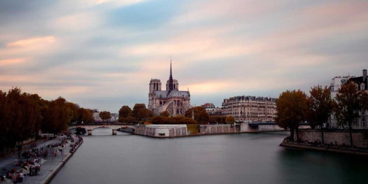 paris city view with notre dame cathedral river seine