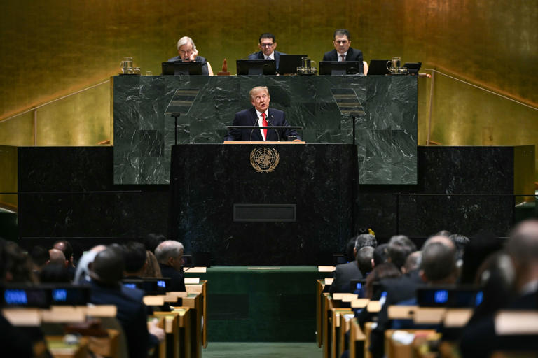 Donald Trump speaks during the United Nations General Assembly