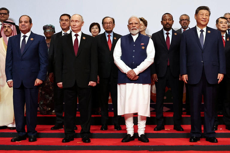 Egyptian President Abdel FattEgyptian President Abdel Fattah al-Sisi, Russian President Vladimir Putin, Indian Prime Minister Narendra Modi and Chinese President Xi Jinping pose for a family photo on day two of the BRICS Summit in New Delhi, Indiaah al-Sisi, Russian President Vladimir Putin, Indian Prime Minister Narendra Modi and Chinese President Xi Jinping pose for a family photo on day two of the BRICS Summit in New Delhi, India