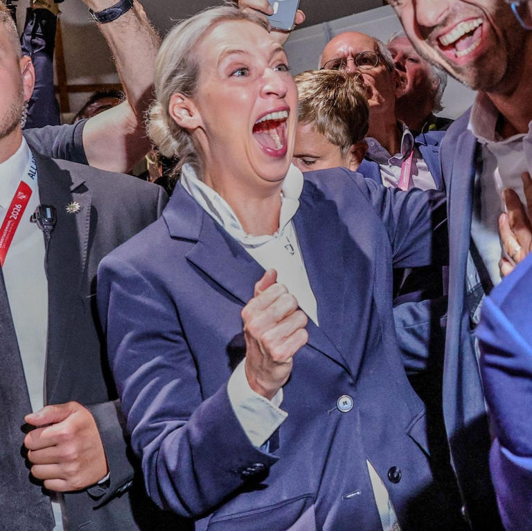 Alice Weidel (waving) is the leader of AfD parliamentary group in Germany’s federal parliament, the Bundestag
